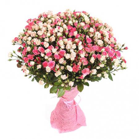 Букет 51 розовая роза 40 см с оформлением