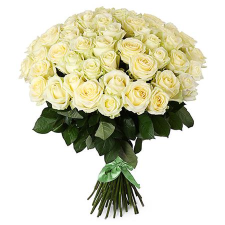 51 белая роза 50 см «Вайт Наоми» с лентой